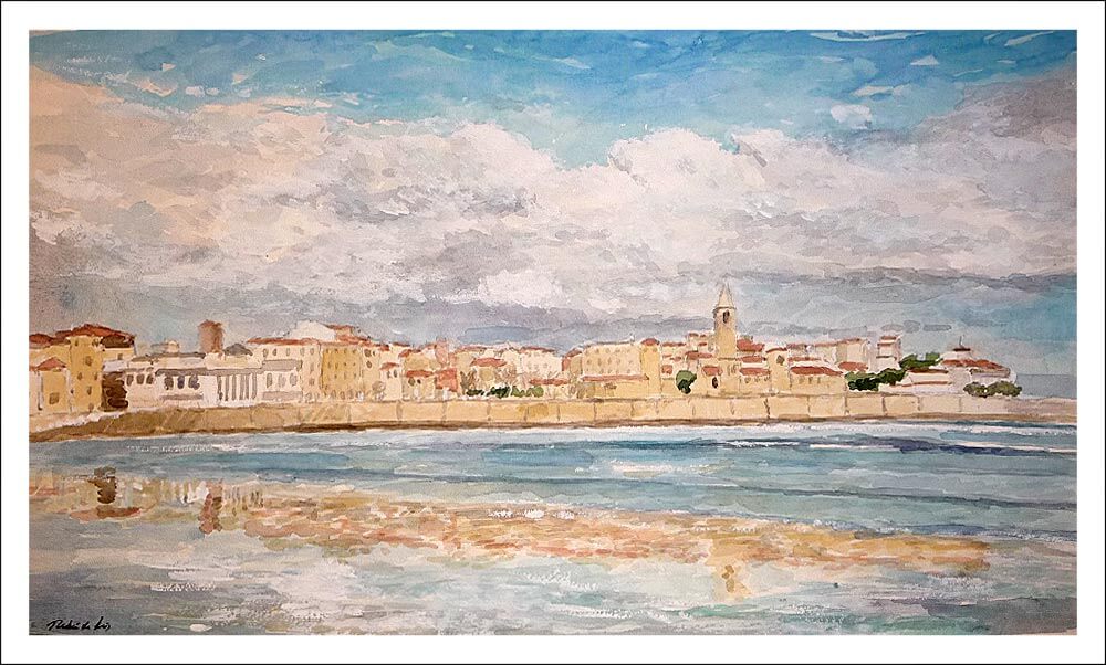 Acuarela de la playa de San Lorenzo, Gijón