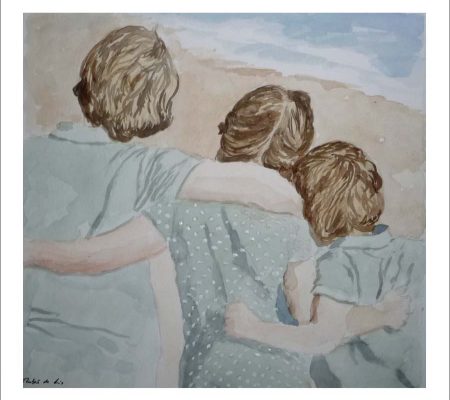 Retrato en acuarela de tres niños pintado por encargo
