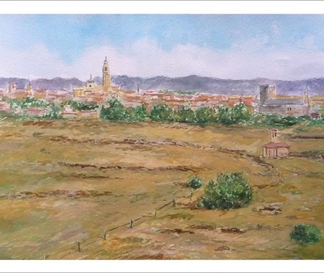 Acuarela de un paisaje de Segovia