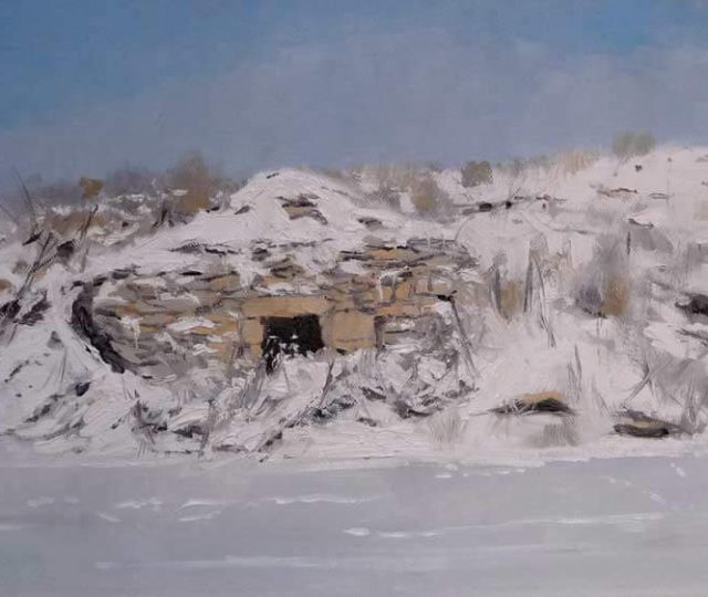 Cuadro de un chozo nevado