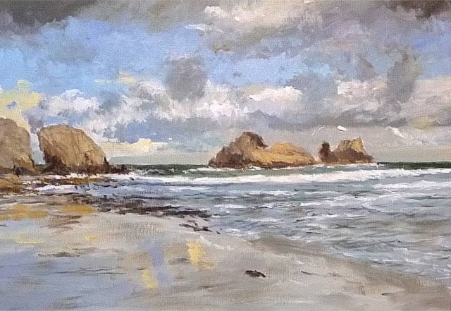 Marina al óleo de la Costa Quebrada en Cantabria