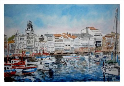 Acuarela del puerto deportivo de La Coruña