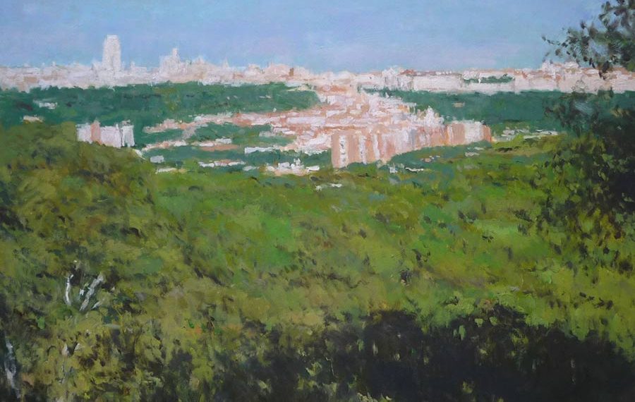 Cuadro al oleo de Madrid desde la Casa de Campo.
