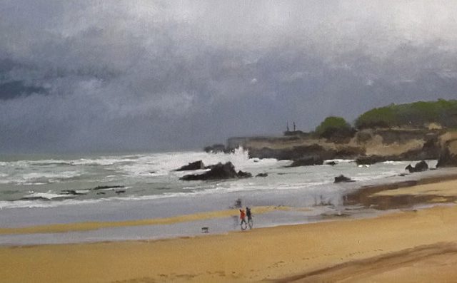 Cuadro de una marina de la playa del Camello en Santander