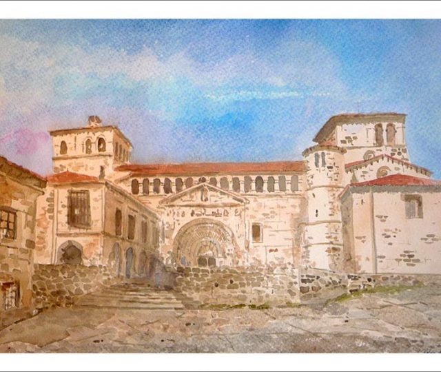 Cuadro en acuarela de Santillana del Mar.