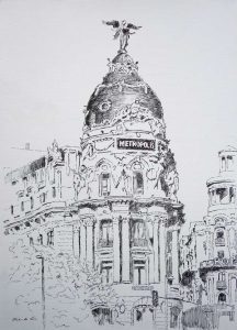 Dibujo del edificio Metrópolis en Madrid