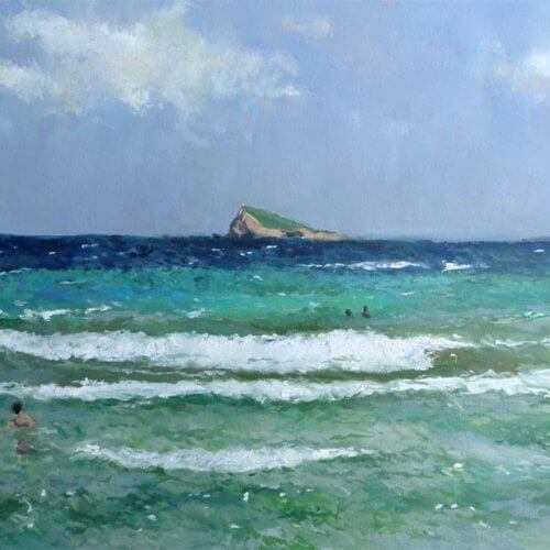 Cuadro al oleo, marina de Benidorm oleo,la isla de Benidorm