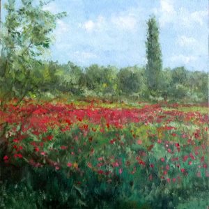Oleo de un paisaje de amapolas