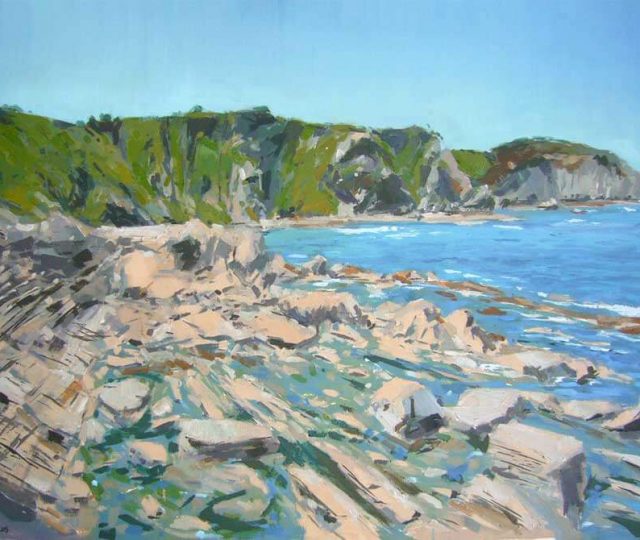 Cuadro al óleo, playa de Luarca