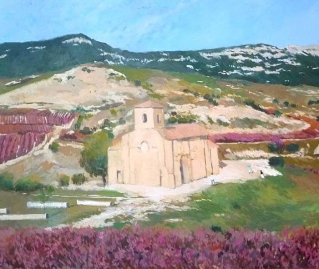 Cuadro al óleo de un paisaje de la Rioja Alta