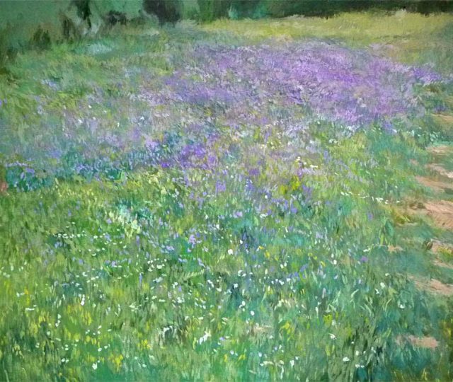 óleo de un cuadro de flores moradas
