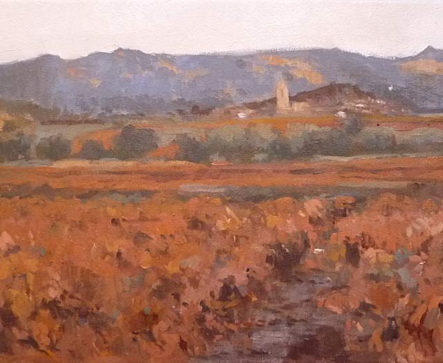 Paisaje al óleo de unos viñedos en La Rioja