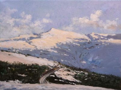 Cuadro al óleo de un atardecer en Sierra Nevada, Granada