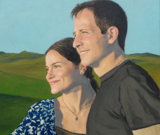 Retrato al oleo de una pareja pintado por encargo a partir de una foto.