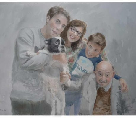 Retrato de familia pintado por encargo en acuarela