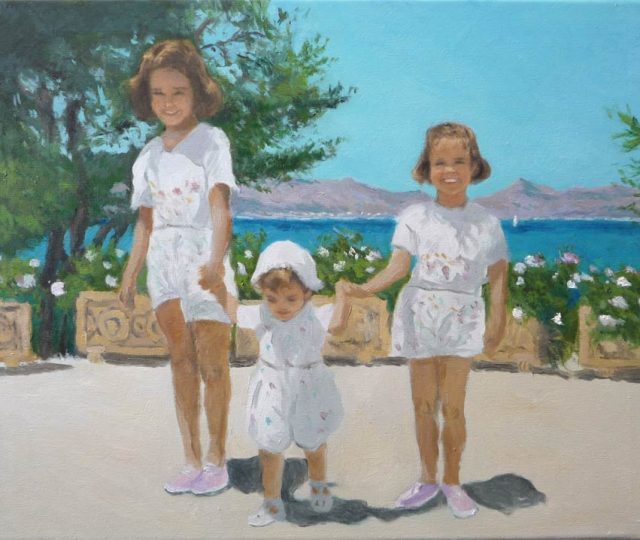 Retrato al oleo pintado por encargo de tres hermanas