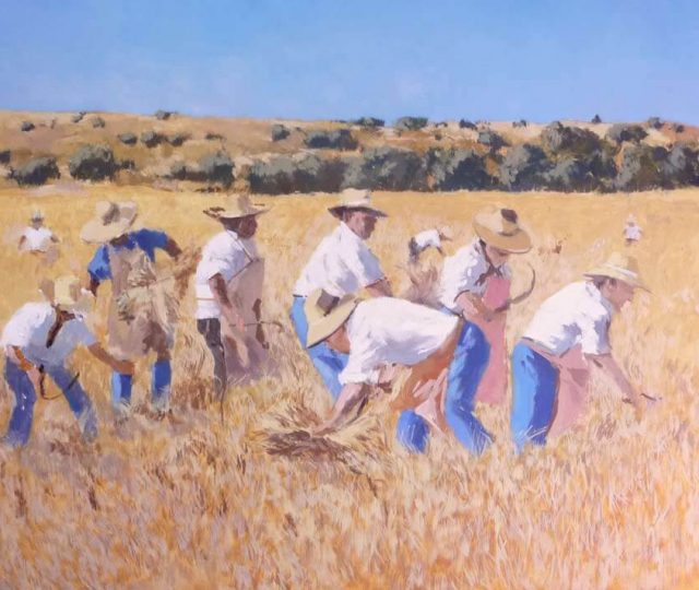 Cuadro al óleo de una escena de Siega
