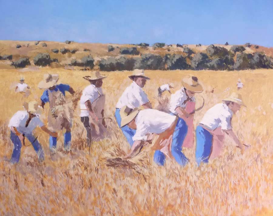 Cuadro al óleo de una escena de Siega