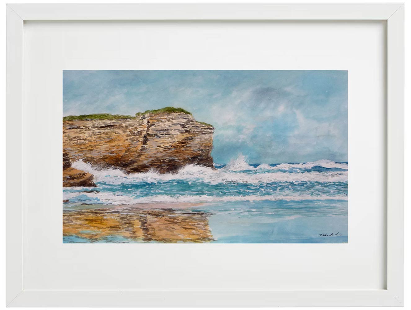 Cuadro en acuarela de la playa de las Catedrales en Lugo