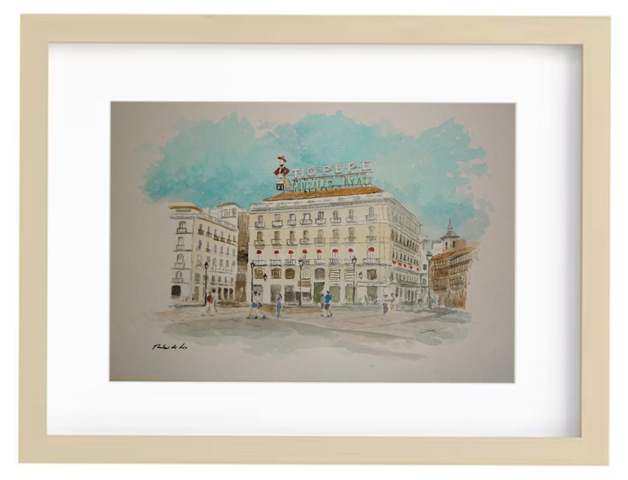 Cuadro en acuarela de la Puerta del Sol