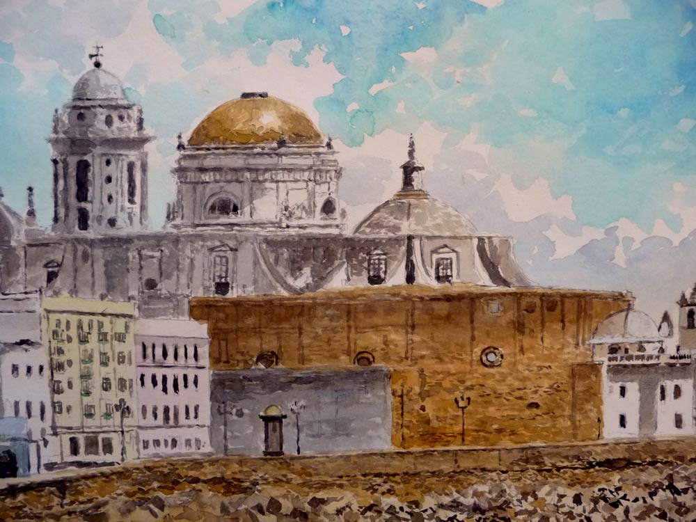 Acuarela de un paisaje de Cádiz