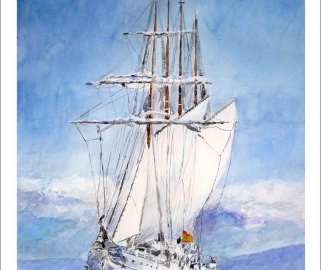 Cuadro en acuarela del buque Juan Sebastián Elcano