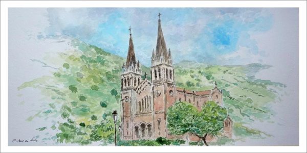 Acuarela de la basílica de Covadonga