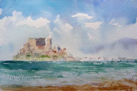 Una de las acuarelas realizadas de Peñíscola al aire libre