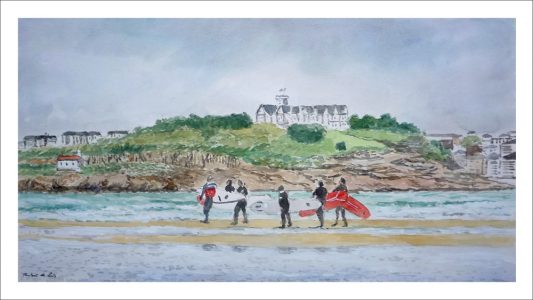 Acuarela de Santander desde la playa de Somo