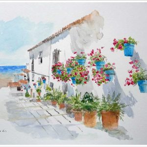 Acuarela de Mijas en Málaga pintada por Rubén de Luis