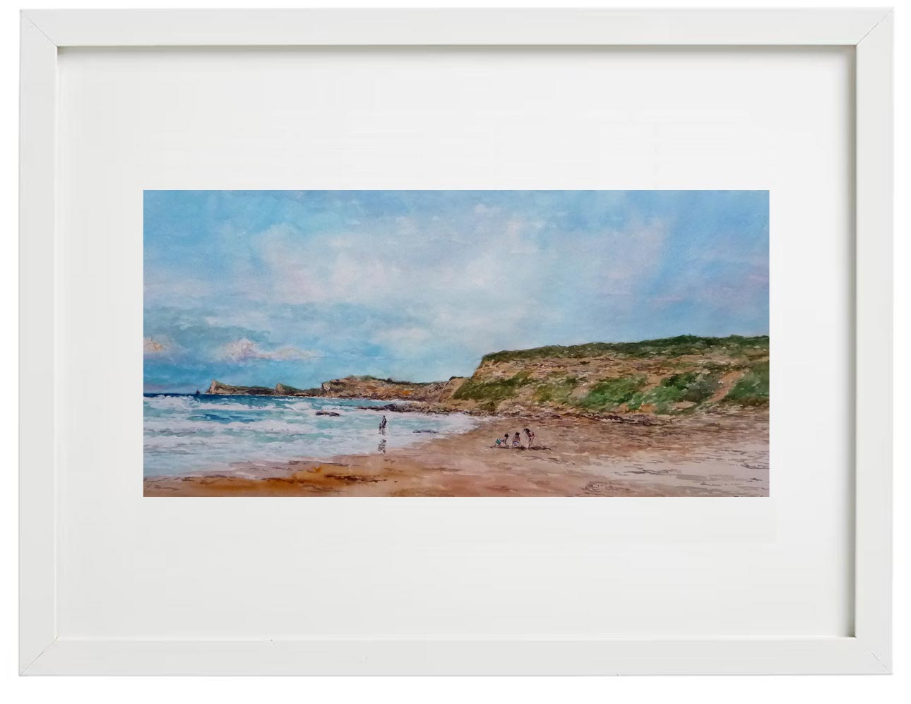 Cuadro en acuarela de la playa de Liencres en Cantabria