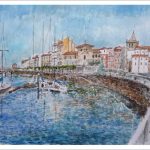 Dos cuadros de Gijón al oleo y acuarela