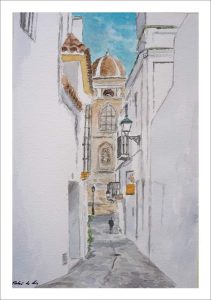 Acuarela de una calle de Tarifa