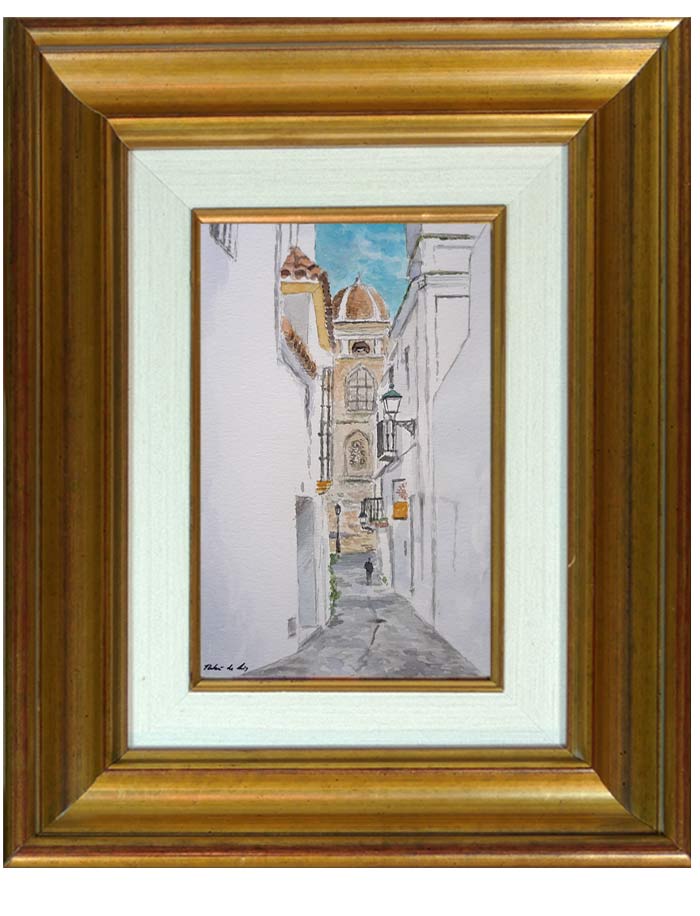 Cuadro en acuarela de una calle de Tarifa