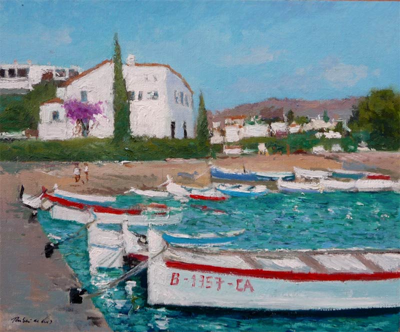 Cuadro al oleo de Port Lligat, Gerona, del pintor Rubén de Luis