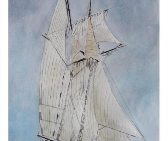 Acuarela de un velero navegando de estilo clásico