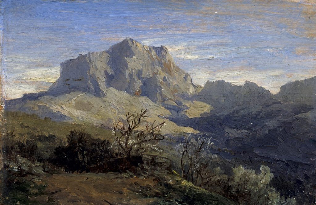 Cuadro al oleo de un paisaje de montaña de Carlos de Haes.