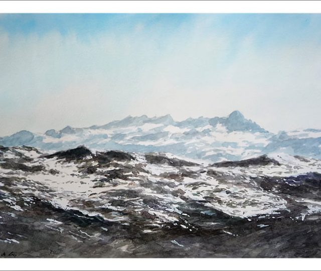 Cuadro en acuarela de los Picos de Europa