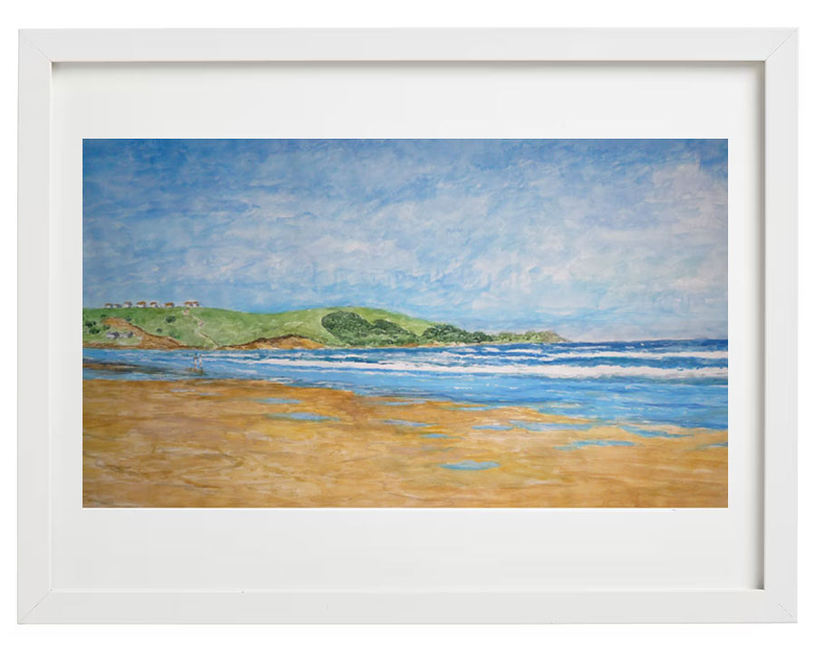 Cuadro en acuarela de la playa de Oyambre Cuadro en acuarela enmarcado en blanco de la playa de Oyambre