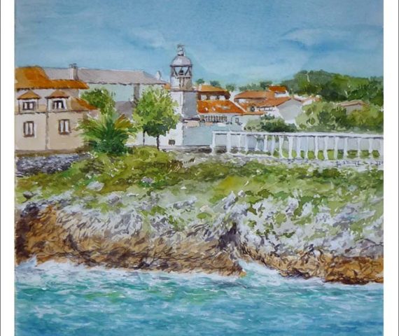 Acuarela del faro de Llanes del pintor Rubén de Luis