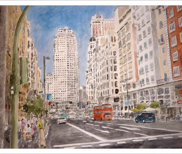 Cuadro de la Gran Vía hacia Plaza de España.