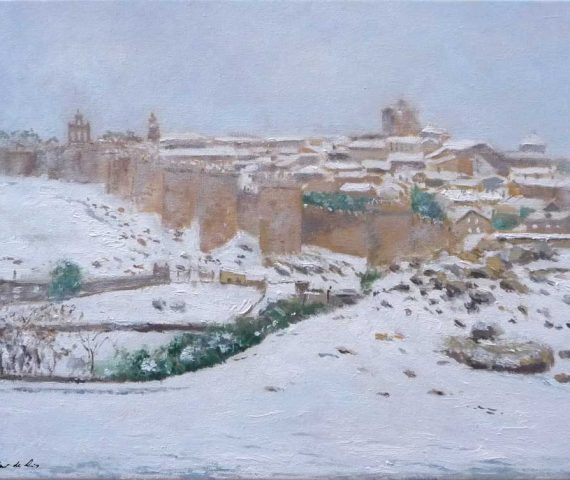 Cuadro al oleo de un paisaje de Ávila nevada pintado por Rubén de Luis