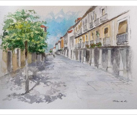 Acuarela de la Calle Mayor en Alcalá de Henares, Madrid