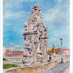 Acuarela del Puente de Toledo en Madrid realizada por Rubén de Luis