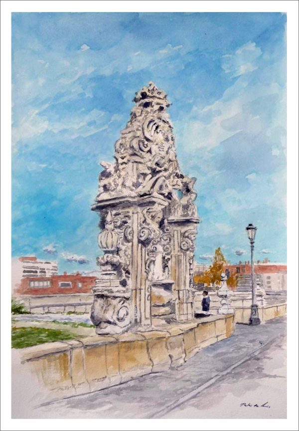 Acuarela del Puente de Toledo en Madrid realizada por Rubén de Luis