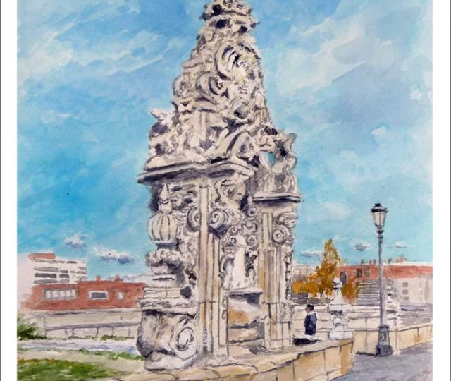 Acuarela del Puente de Toledo en Madrid realizada por Rubén de Luis