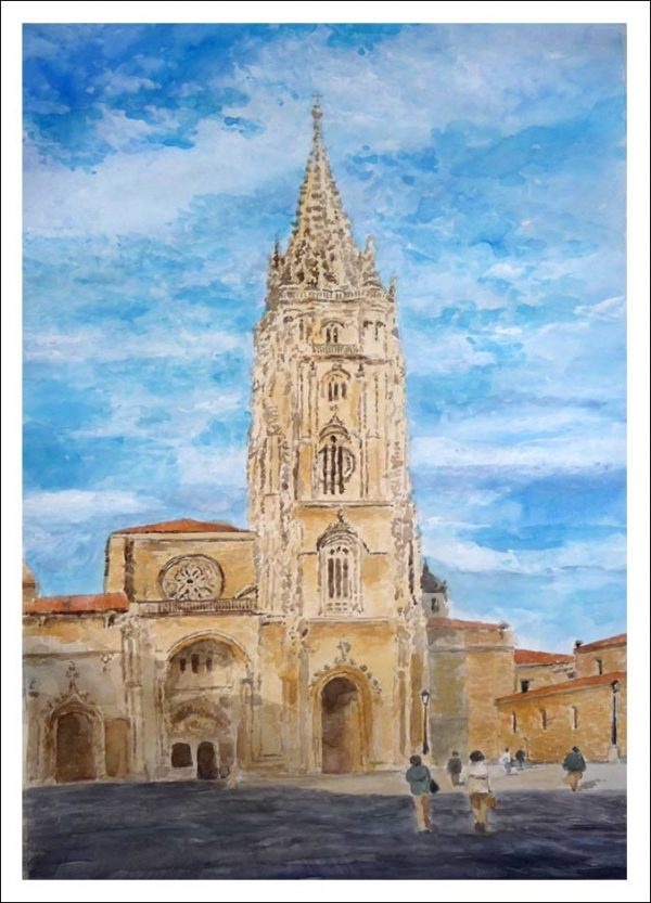 Cuadro de la catedral de Oviedo en acuarela.