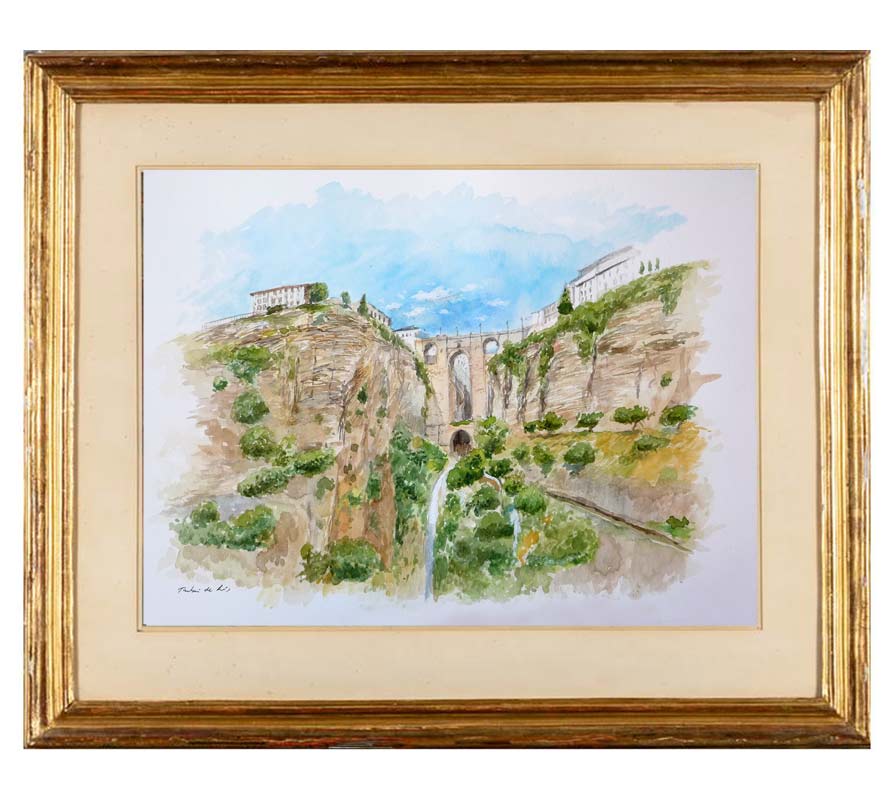 Cuadro en acuarela de un paisaje de Ronda del pintor Rubén de Luis