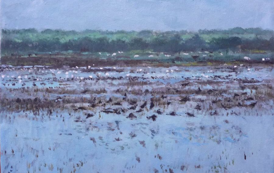 Cuadro al oleo de un paisaje de Doñana