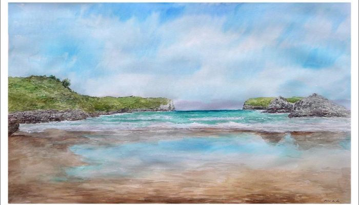 Cuadro en acuarela de la playa de Borizu, Asturias Cuadro en acuarela de la playa de Borizu, Asturias